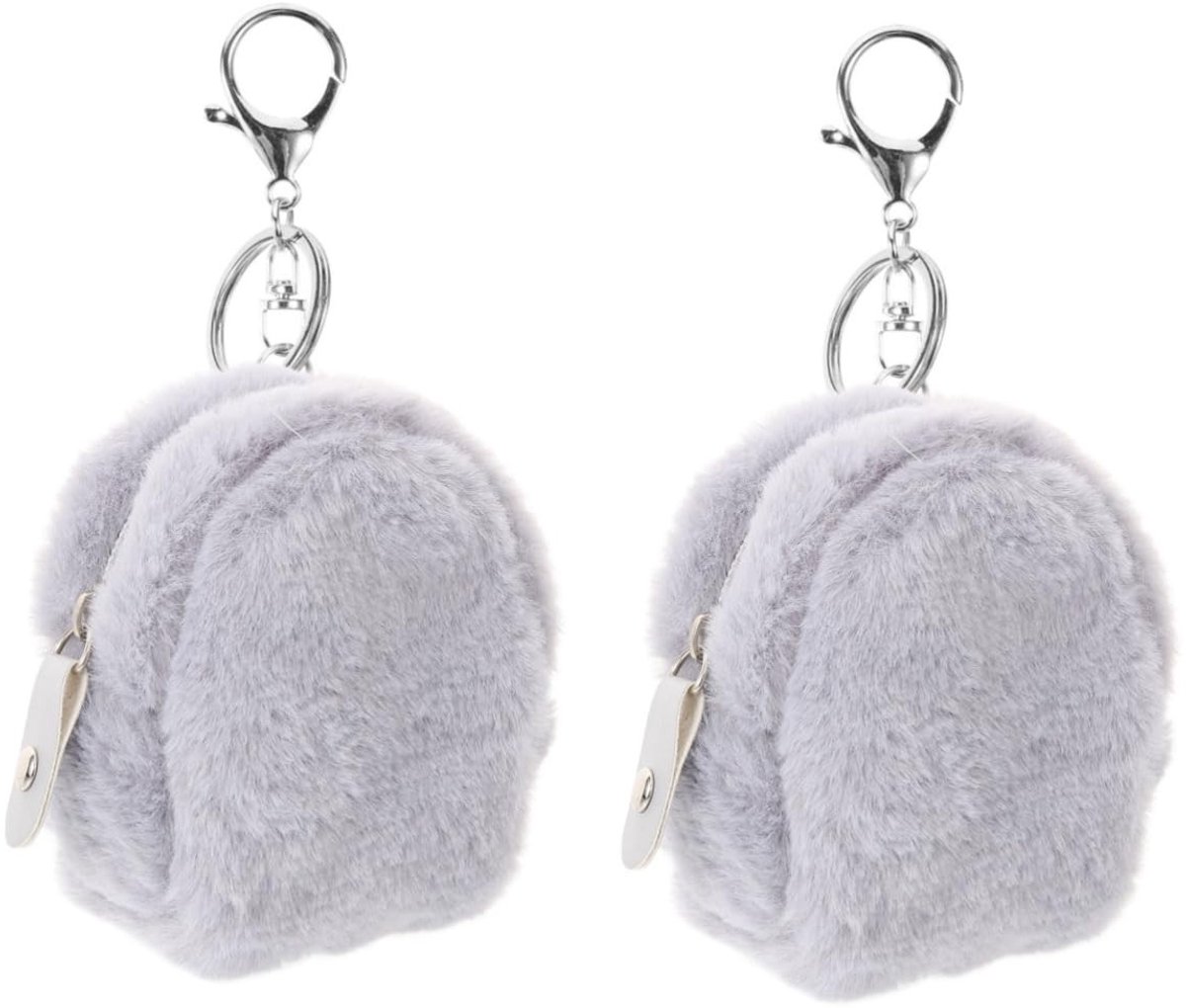 Dailygoods - Dailygoody - Pluche Sleutelhanger Portemonnee - Mini Portemonnee - Zacht en Comfortabel - Grijze Kleur - Voor Munten en Sleutels - Geschikt voor Dames...