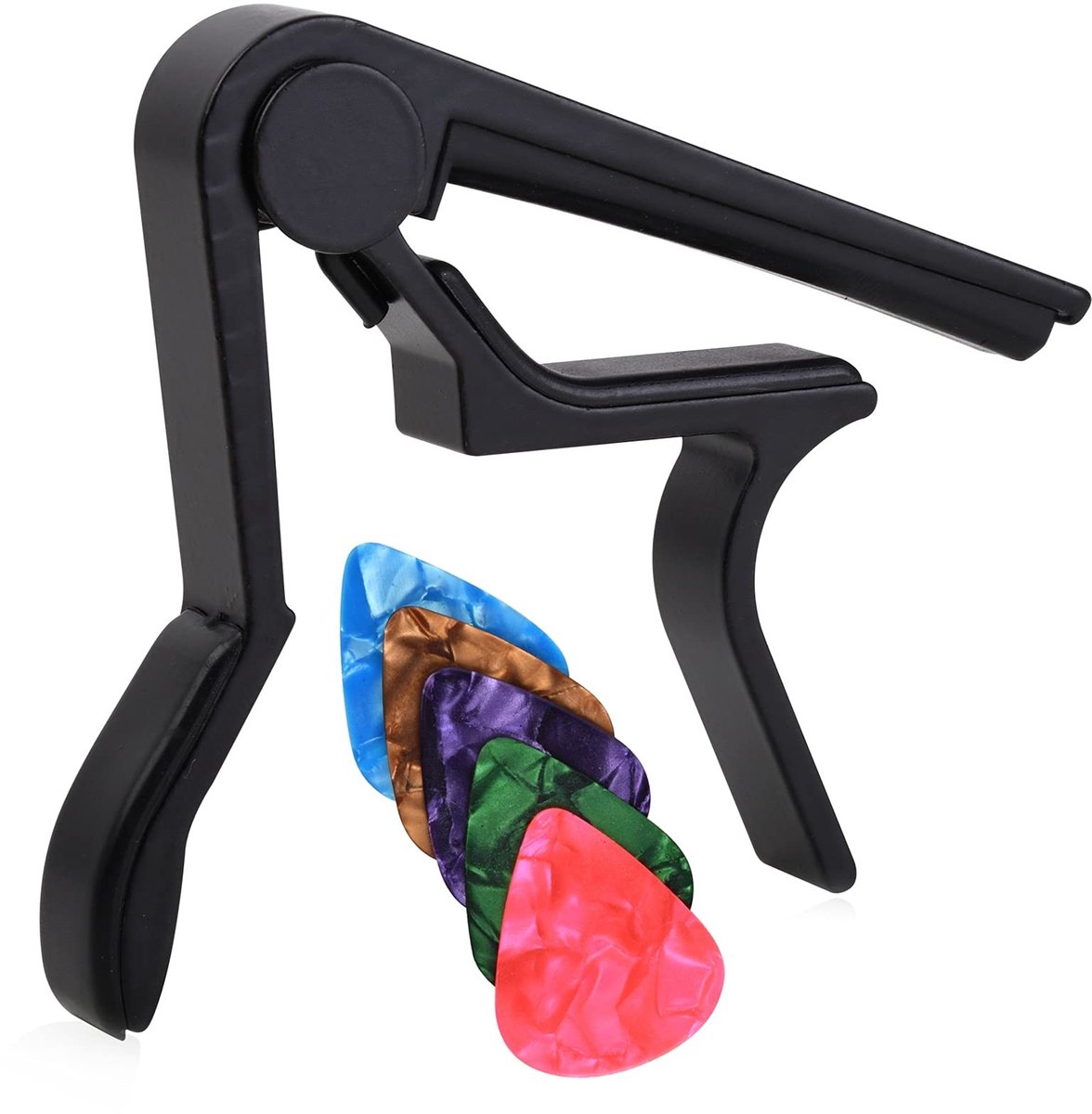 Dailygoods - Dailygoody - Gitaar Capo - Beschermt tegen krassen - Zwart - Inclusief 5 Picks - Perfect voor Akoestische en Elektrische Gitaren