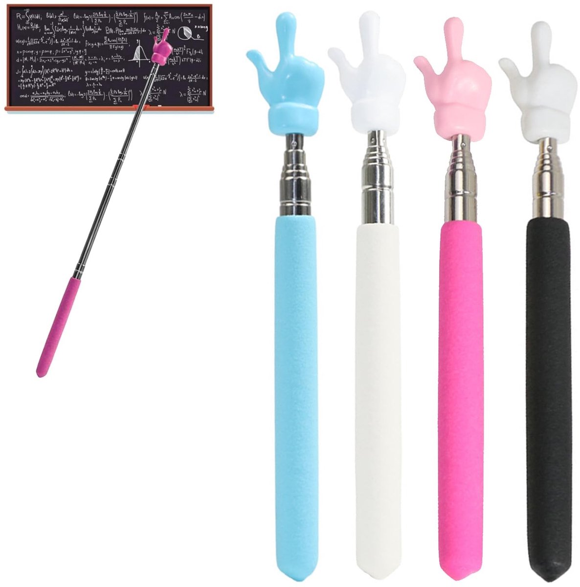 Dailygoods - Dailygoody - Telescopische Handgreep - Handzender - Ideaal voor Presentaties - 4 Stuks - Onderwijs - Kleur: Zwart, Roze, Wit, Blauw