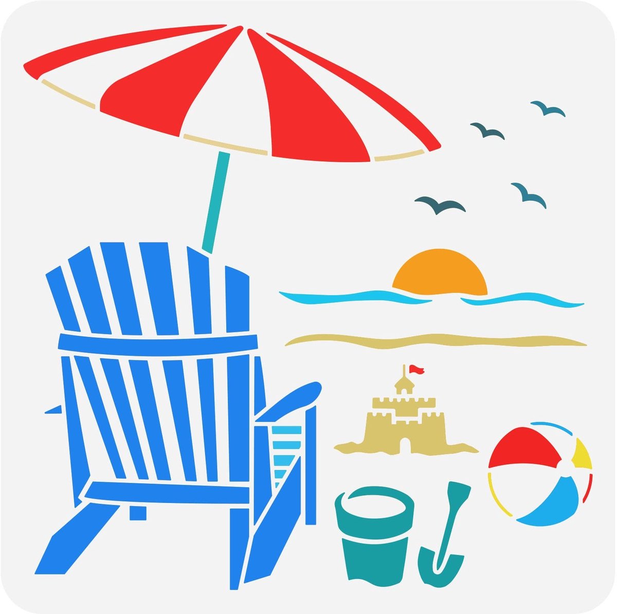 Dailygoods - Dailygoody - Strandstoel - Herbruikbare Stencils - Zomer Thema - 30x30 cm - Schilderen op Muur - Geschikt voor Creatieve Projecten - Kasteel Zand Emmer
