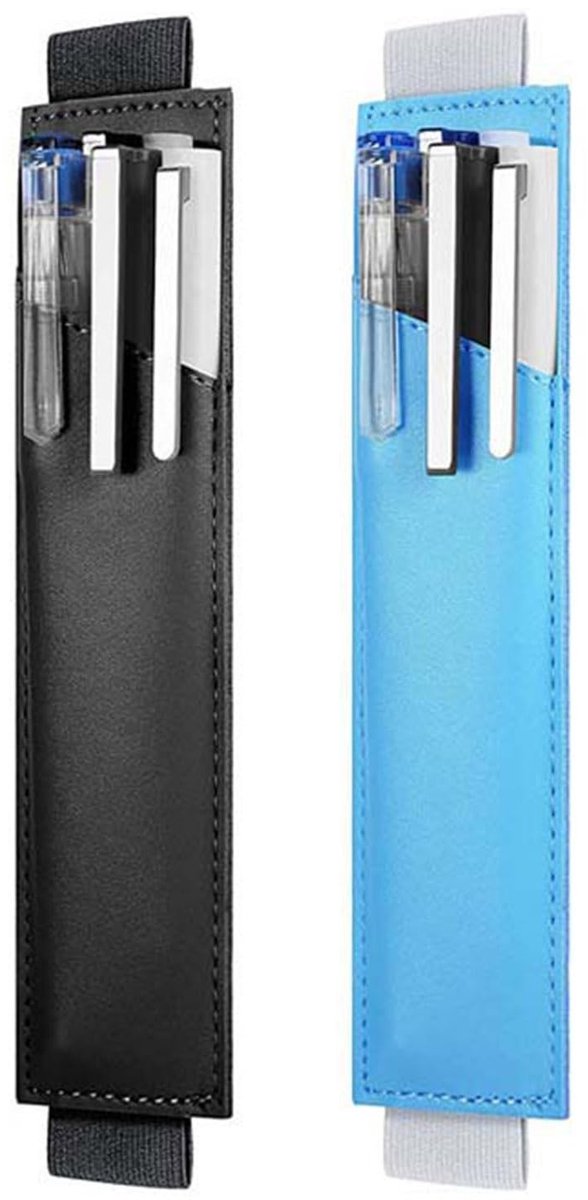 Dailygoods - Dailygoody - Set van 2 Verstelbare PU Leren Penhouders met Elastische Band - Zwart en Wit