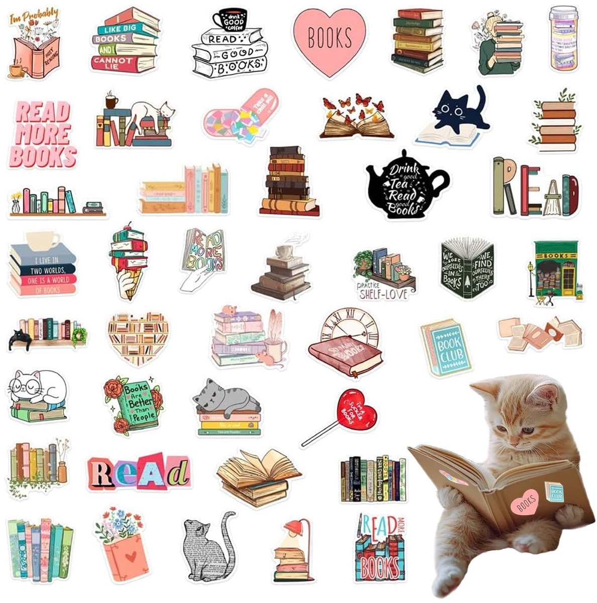 Dailygoods - Dailygoody - Vintage stickers - Esthetische leesstickers - Unieke designs - Kleurmengeling - Creatieve accessoires - Voor boekliefhebbers - 50 stickers