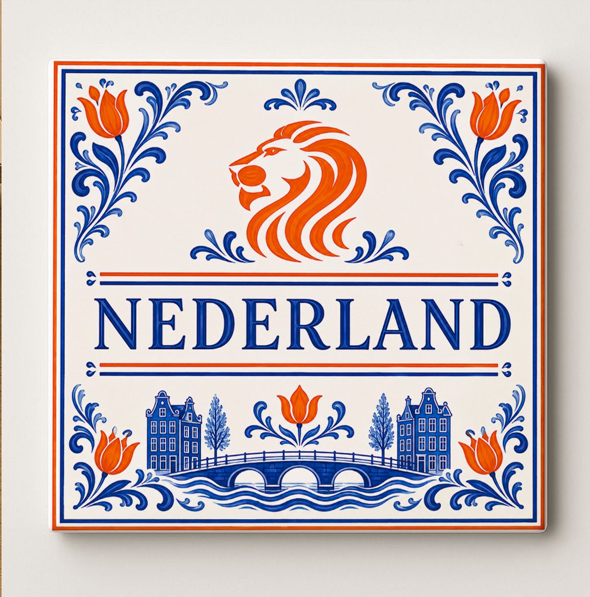 Nederland Decoratieve Keramische Tegel – Nederlandse Leeuw Wandtegel – Oranje Blauw Tulp G