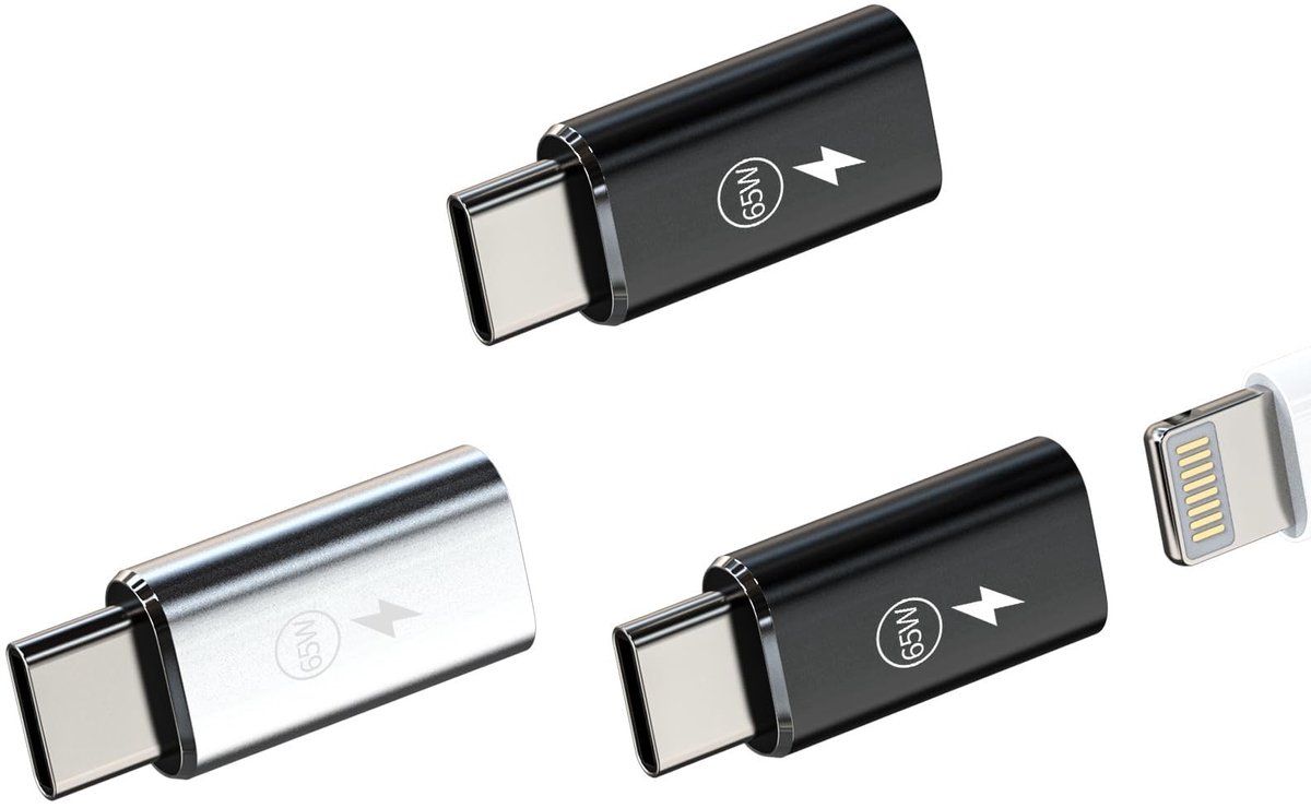 Dailygoods - Lightning naar USB-C Adapter 65W (3-Pack)