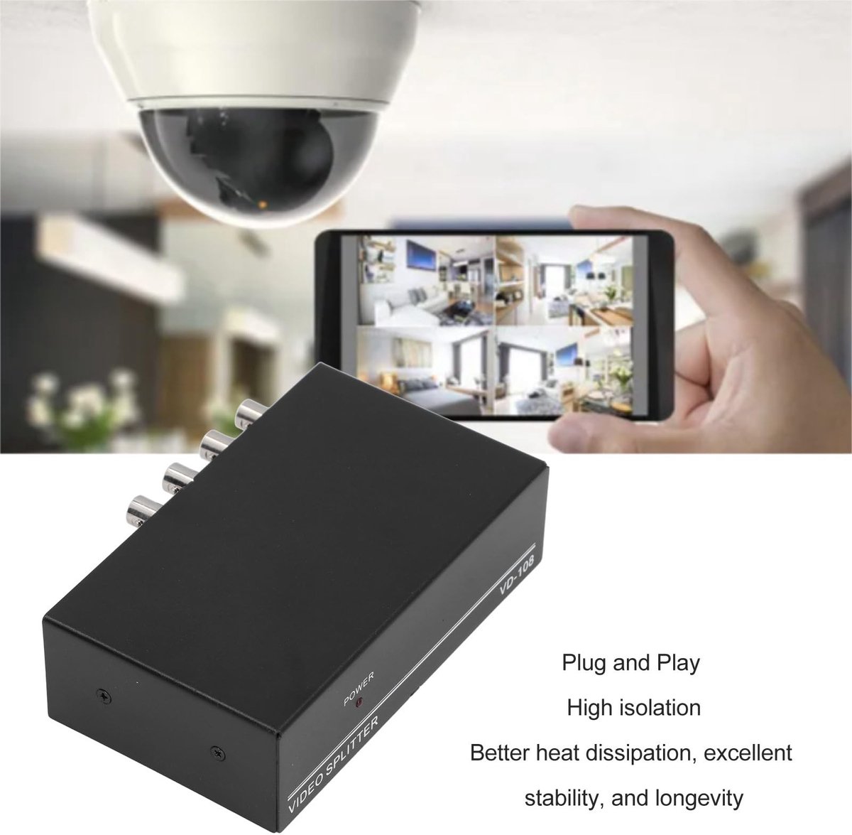 Dailygoods - Dailygoody - 8-poorts Videosplitterbox - 1080P Coaxiale Distributeurversterker - EU-stekker - Videobewakingssysteem - CCTV-beveiligingscamera - Be..