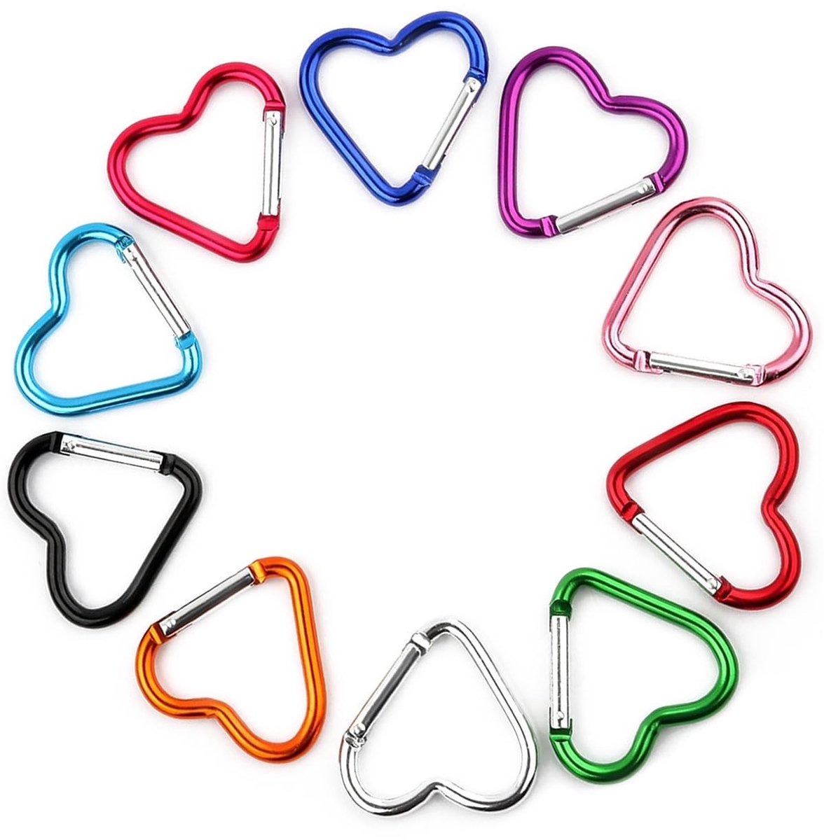 Dailygoods - Dailygoody - Hartvormige karabijnhaken - Sleutelhanger met karabijnhaak - Kleurrijk en duurzaam - Perfect voor kamperen - Meerkleurig - Ideaal voor re.