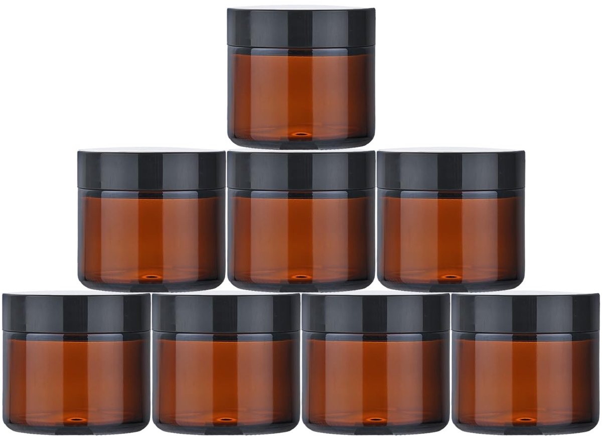 Dailygoods - Dailygoody - Amber Glass Jars - 60ml - Duurzaam en Eco-vriendelijk - Perfect voor Cosmetica - Ideaal voor Reizen - UV Bescherming