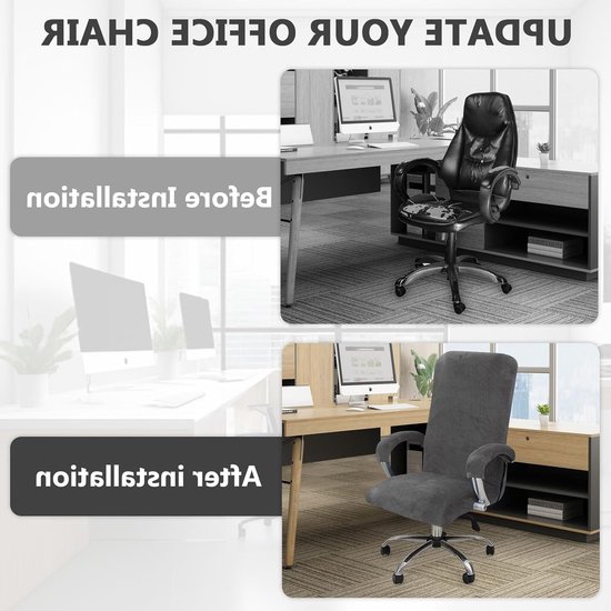 Verstelbare Velours Stoelhoes voor Kantoorstoelen - Elastische, Wasbare en Verwijderbare Bescherming (Grijs, L) — afbeelding 3