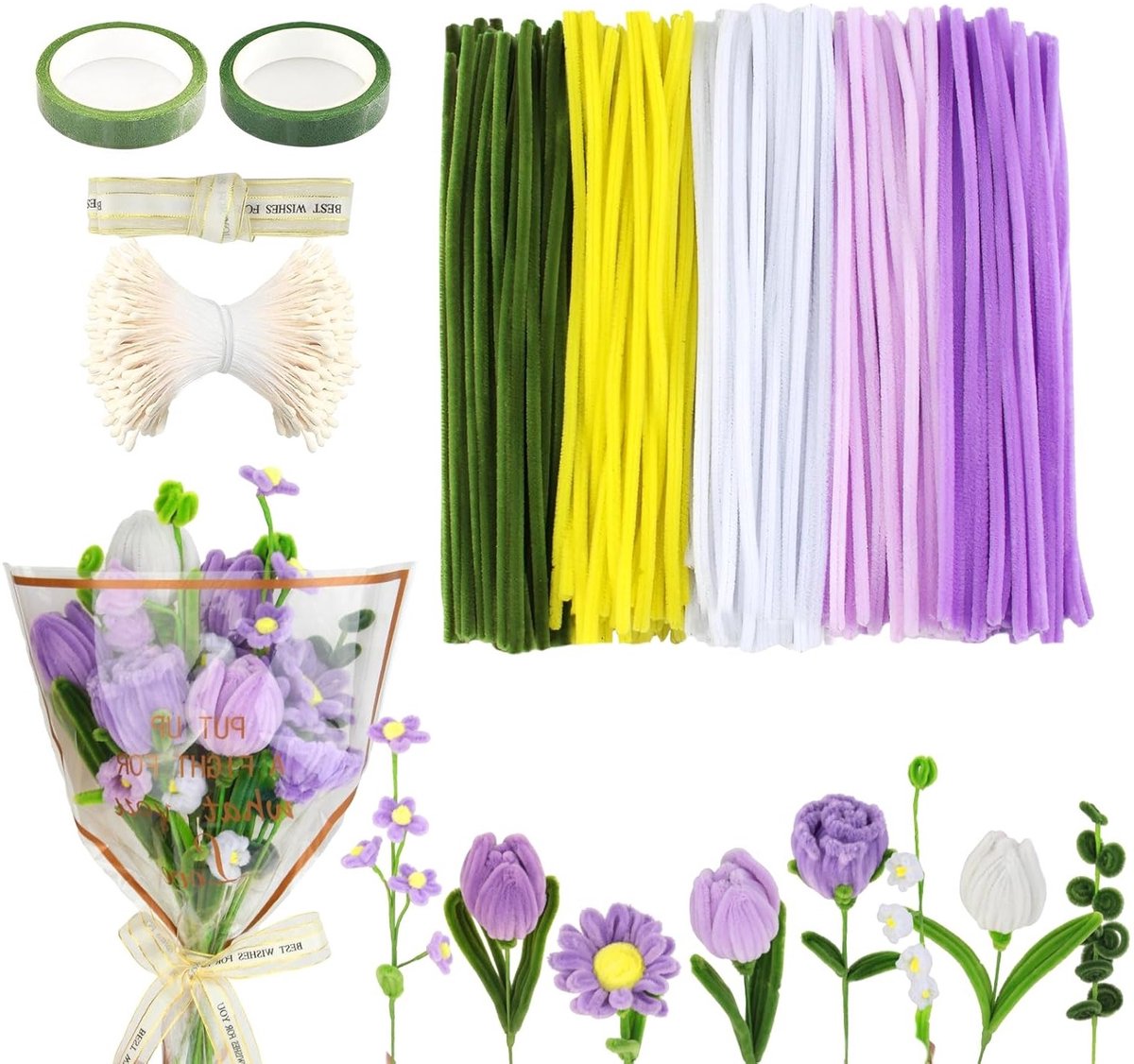 Kleurrijke Pijpenreinigers voor Creatieve Projecten - 400 Stuks voor DIY Bloemen, Tulpen en Lavendelboeketten