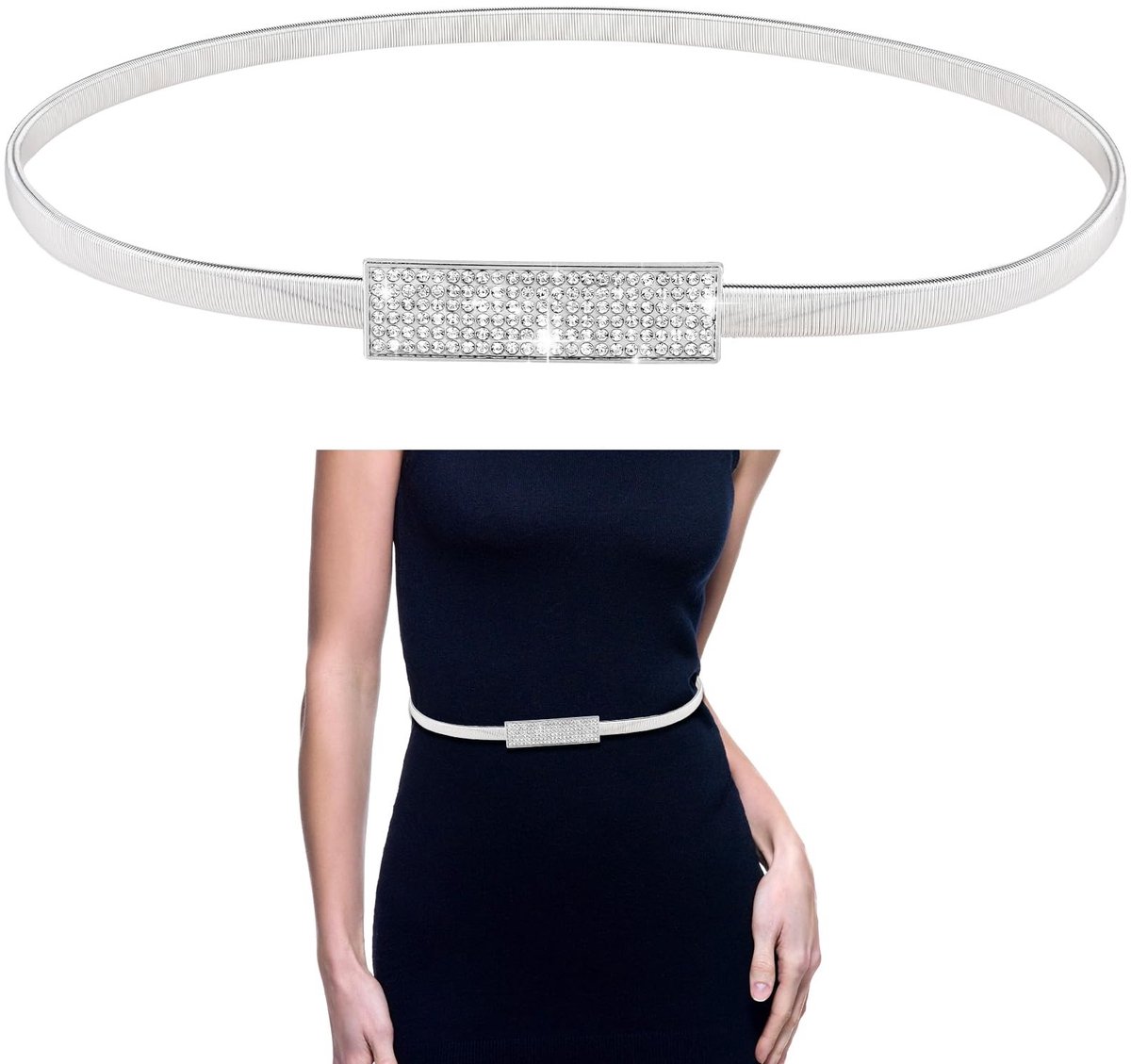 Dailygoods - Dailygoody - Dunne Metalen Riem - Elegante Tailleband - Comfortabel en Verstelbaar - Zilver - Stretch Cinch-Riem - Dames Riem - Modieuze Accessoire