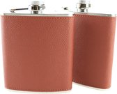 HIXA Heupfles - 2 Stuks - Flacon - Veldfles - RVS - Drinkfles - Platvink - 200ml - Leder - Bruin