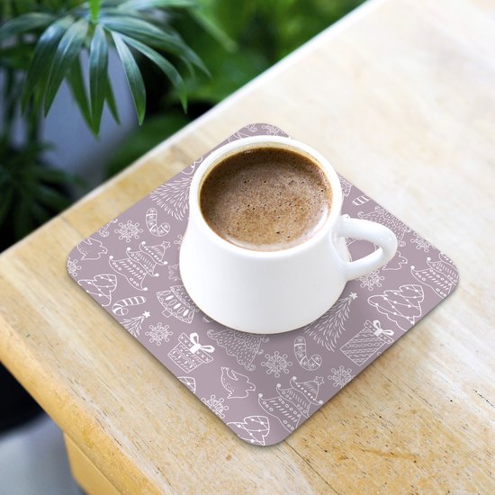 Sous-verres de verre - Noël - Sapin de Noël - Motif - Hiver - Canne à sucre - 10x10 cm - Dessous de verre - 6 pièces - Décoration de table de Noël - Décoration de table de Noël - Décoration de table