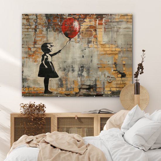 MuchoWow® Peinture sur verre 120x90 cm - Peinture sur verre acrylique - Graffiti - Style Banksy - Fille avec ballon - Photo sur verre - Décoration murale salon - Décoration murale chambre - Peintures