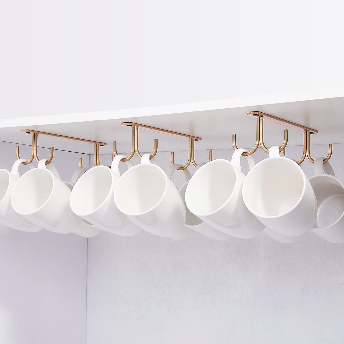 Selbro ® Tassenhouder voor Onder Kast Met 12 Gouden Haken voor Koffiekopjes en Bekers