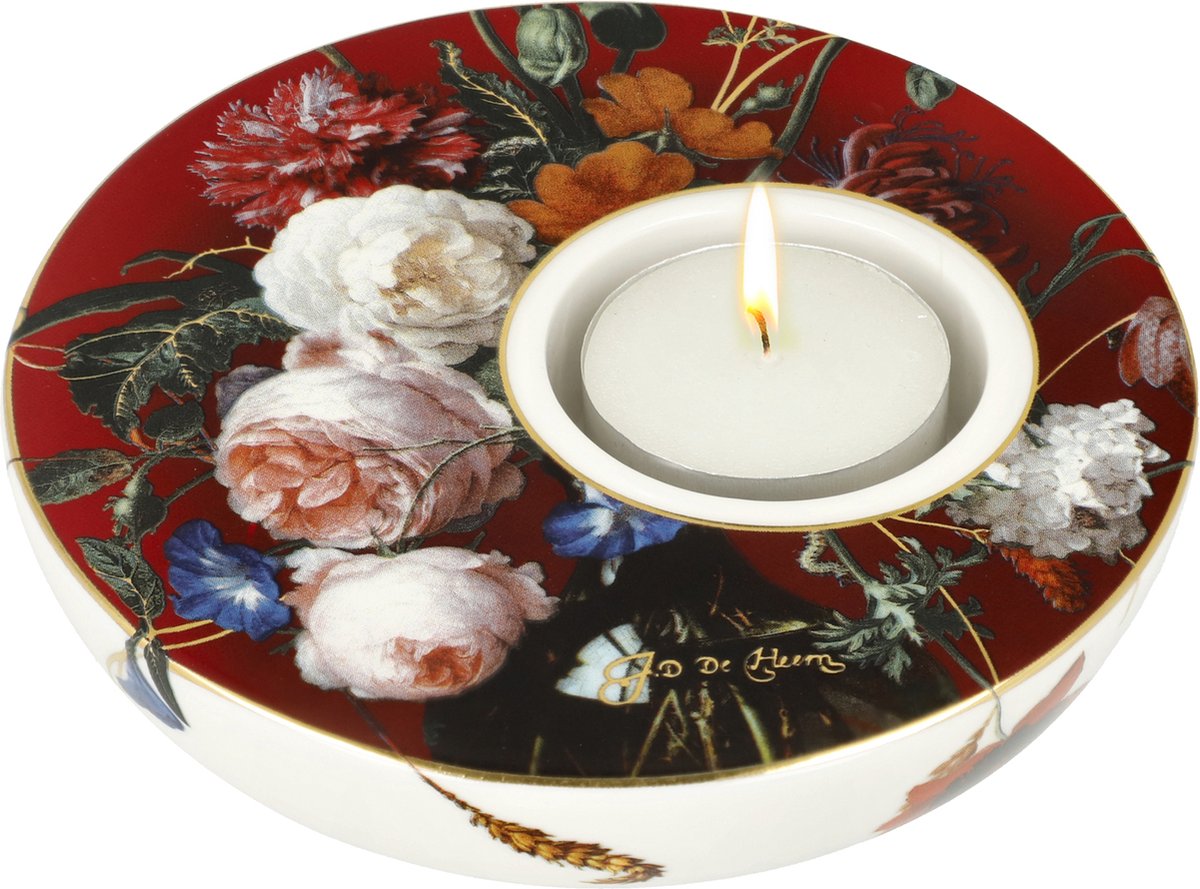 Goebel - Jan Davidsz de Heem | Windlicht / Theelicht Bloemen | Porselein - 12cm - waxinelicht houder