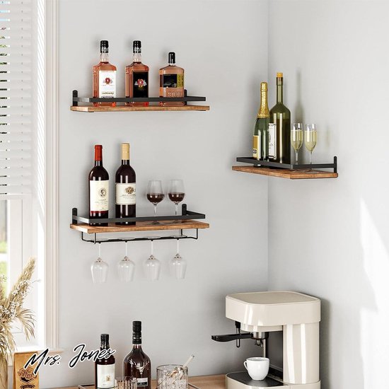 Plafondwijnrek, Hangend wijnrek met glazenhouder en plank, Industriële hangende wijnfleshouder, Bar-eenheid zwevende planken, Glazen wijnglazenrekken, Aan de muur gemonteerd wijnrek, Voor ba