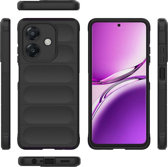 Zwarte telefoonhoesjes, met ribbelpatroon en beschermende randen.