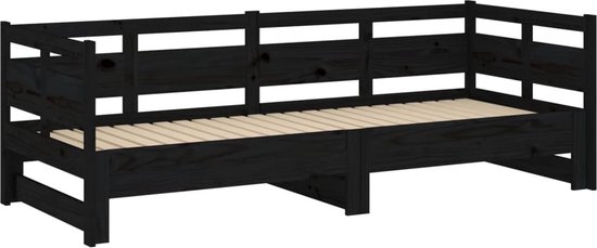 The Living Store Canapé-lit en pin Massief - Extensible - Gain de place - Zwart - 193,5 x 181 x 66 cm - Matras non inclus