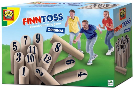 SES - Finntoss - Fins kegelen original - echt houten onderdelen - in handige bewaartas - Familiespel - Buiten Spelen - Kegelen - Hout