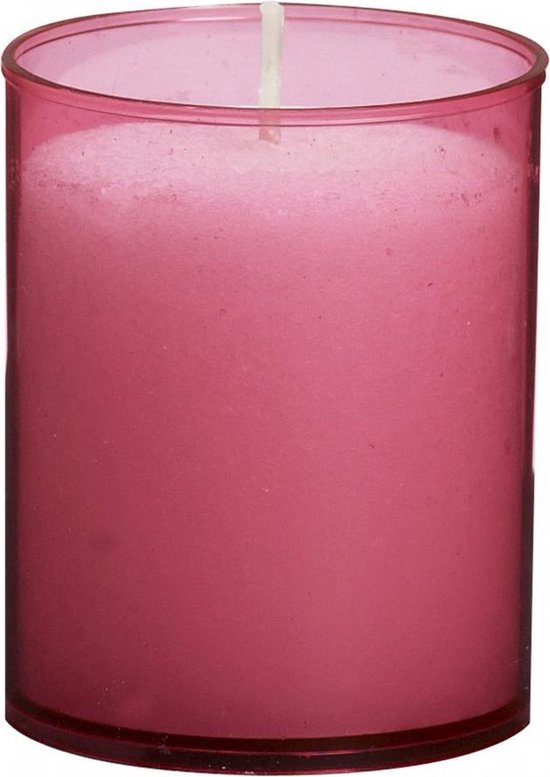 Een enkele Bolsius ReLight kaars in een fuchsia houder, 24 uur brandtijd.