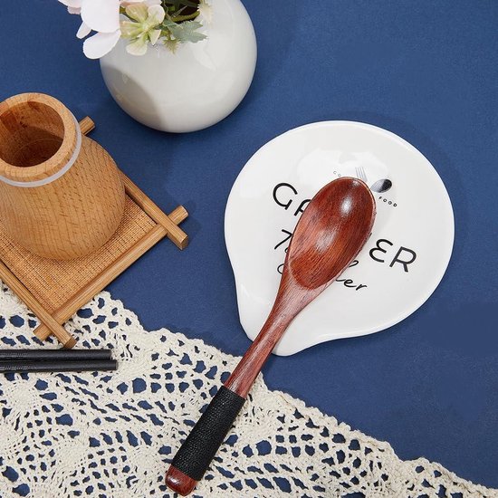 HOMBENE Porseleinen Lepelsteun voor keukenteller Keramiek Klein, 4,5 inch pollepel rust, lepelhouder voor fornuis, spatel accessoires voor aanrecht, set van 4, wit