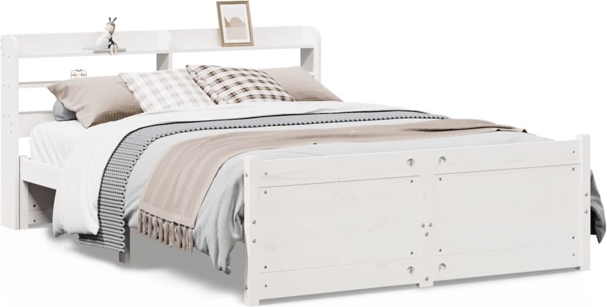 vidaXL - Bedframe - met - hoofdeinde - zonder - matras - 160x200 - cm - wit