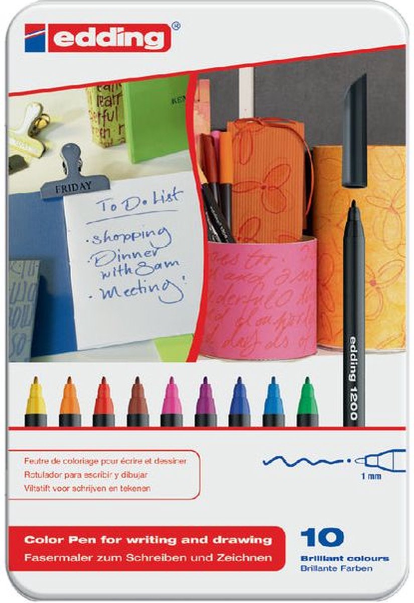 edding 1200 viltstift fijn - zwart rood blauw groen geel oranje bruin violet roze lichtblauw - set met 10 heldere kleuren - ronde punt 1mm - viltpunt voor tekenen en schrijven - voor school of mandala — afbeelding 15