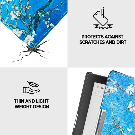 Lunso Geschikt voor Kobo Aura Edition 1 hoes (6 inch) - sleepcover - Van Gogh Amandelbloesem van Lunso — afbeelding 4