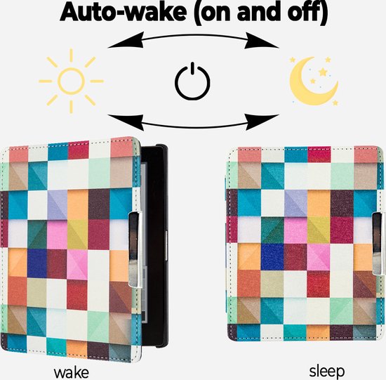 Lunso Geschikt voor Kobo Aura Edition 1 hoes (6 inch) - sleepcover - Blokken van Lunso — afbeelding 5