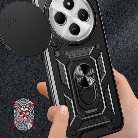 Coverup Case - Convient pour Xiaomi Redmi 14C Case - Coverup Ring Kickstand Back Cover avec Camera Shield - Zwart