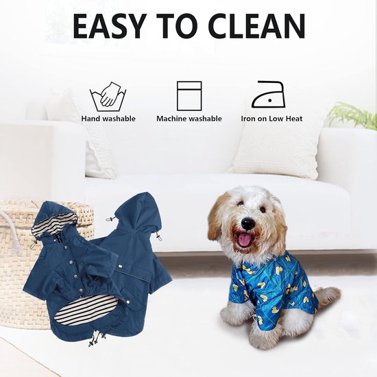 SlowTon Regenjas voor honden, waterdicht, doorzichtige dubbellaagse regenjas met capuchon voor kleine, middelgrote en grote honden, hondenregenjas met reflecterende strepen en opbergtas