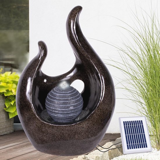 Tuinfontein, fontein op zonne-energie, sierfontein, waterval, tuinverlichting, vijverpomp voor terras, balkon (granieten schaal, cascade-5 met ledlicht