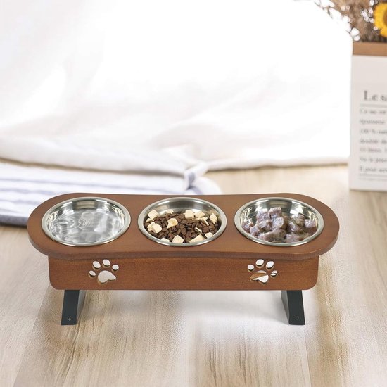 Mangeoires surélevées pour Chats et petits Chiens - Station d'alimentation ergonomique avec 3 gamelles en acier inoxydable