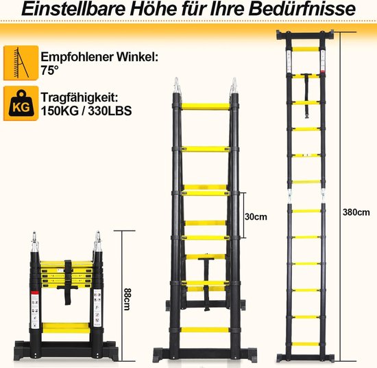 Joparri Aluminium telescopische ladder, uittrekbare, antislip aluminium ladder, multifunctionele staande ladder, 150 kg belastbaarheid, 2,6 m Joparri Aluminium telescopische ladder, uittrekbare, antislip aluminium ladder, multifunctionele staande ladder, 150 kg belastbaarheid, 2,6 m