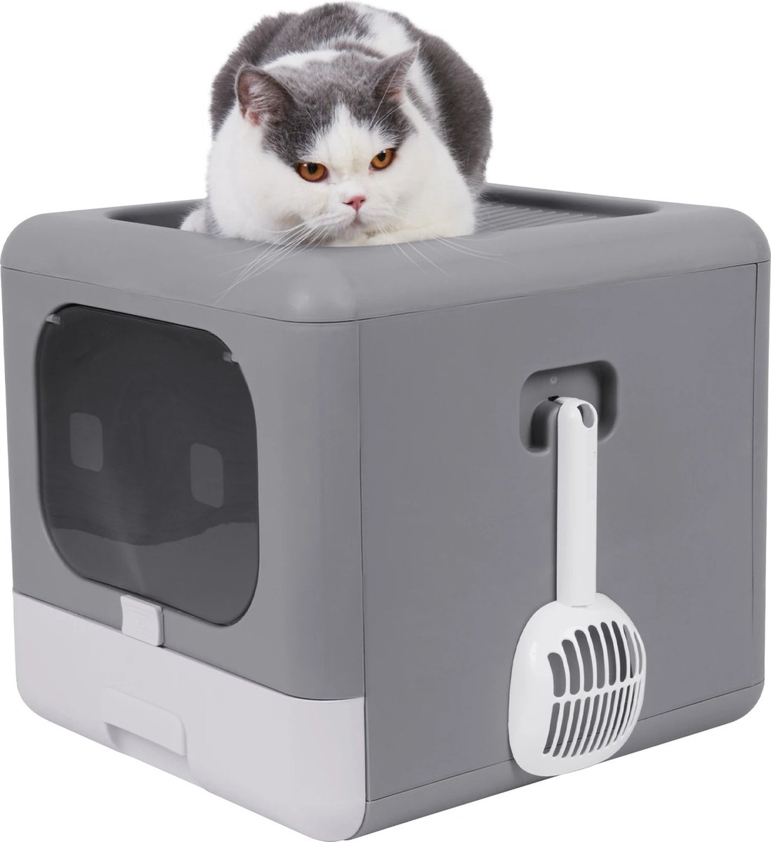 Bol.com Trovado Kattenbak met Lade - Zelfreinigende Katten Bak - Inclusief Schep - Grijs - Geurvrij - Inklapbaar - tot 6 KG - 40... aanbieding