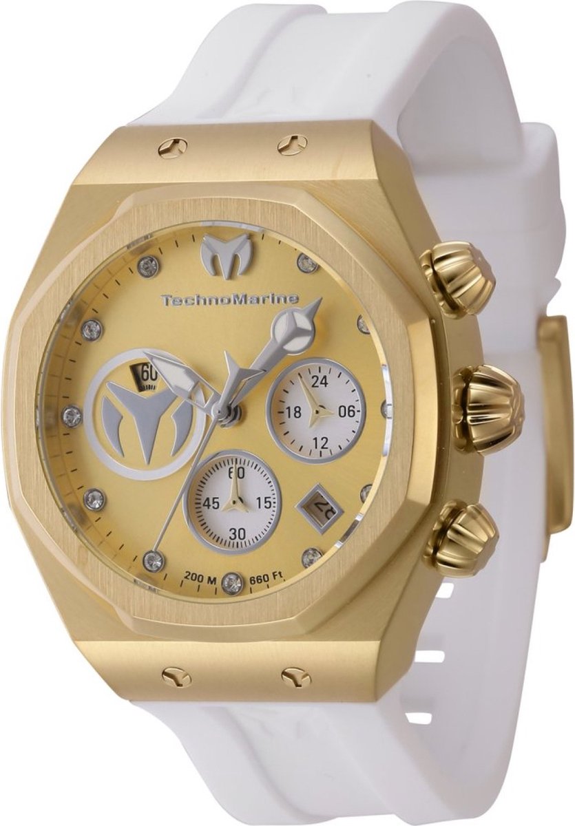 TechnoMarine MoonSun TM-523008 Dames Horloge - Waterdicht - Analoog - Quartz Uurwerk - Roestvrij Staal met witte Wijzerplaat - 40mm