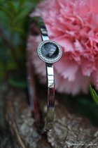 Urn-Dames Armband met Haartjes verwerking-RVS Zilver ovale dames bangle armband-rvs zilver Zirkonia Top-Dames Herinneringsarmband-Stainless steel Zilver-Haartjes van mens of dier gedenksieraad-veilige sluiting-herinneringssieraad-Dames sieraad