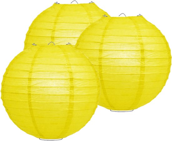 Luxe bol feest lampion - 6x - geel - dia 25 cm - papier - Feestartikelen/versieringen