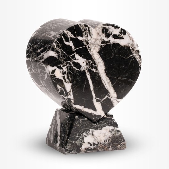 Natuursteen Urn Hart Middel 500 ml Zwart Wit - Urn voor Menselijke As - Crematie Urn voor As Volwassenen