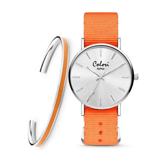 Colori XOXO 5-COL555 Horloge Geschenkset met Armband - Nato Band - Oranje - ø 36 mm