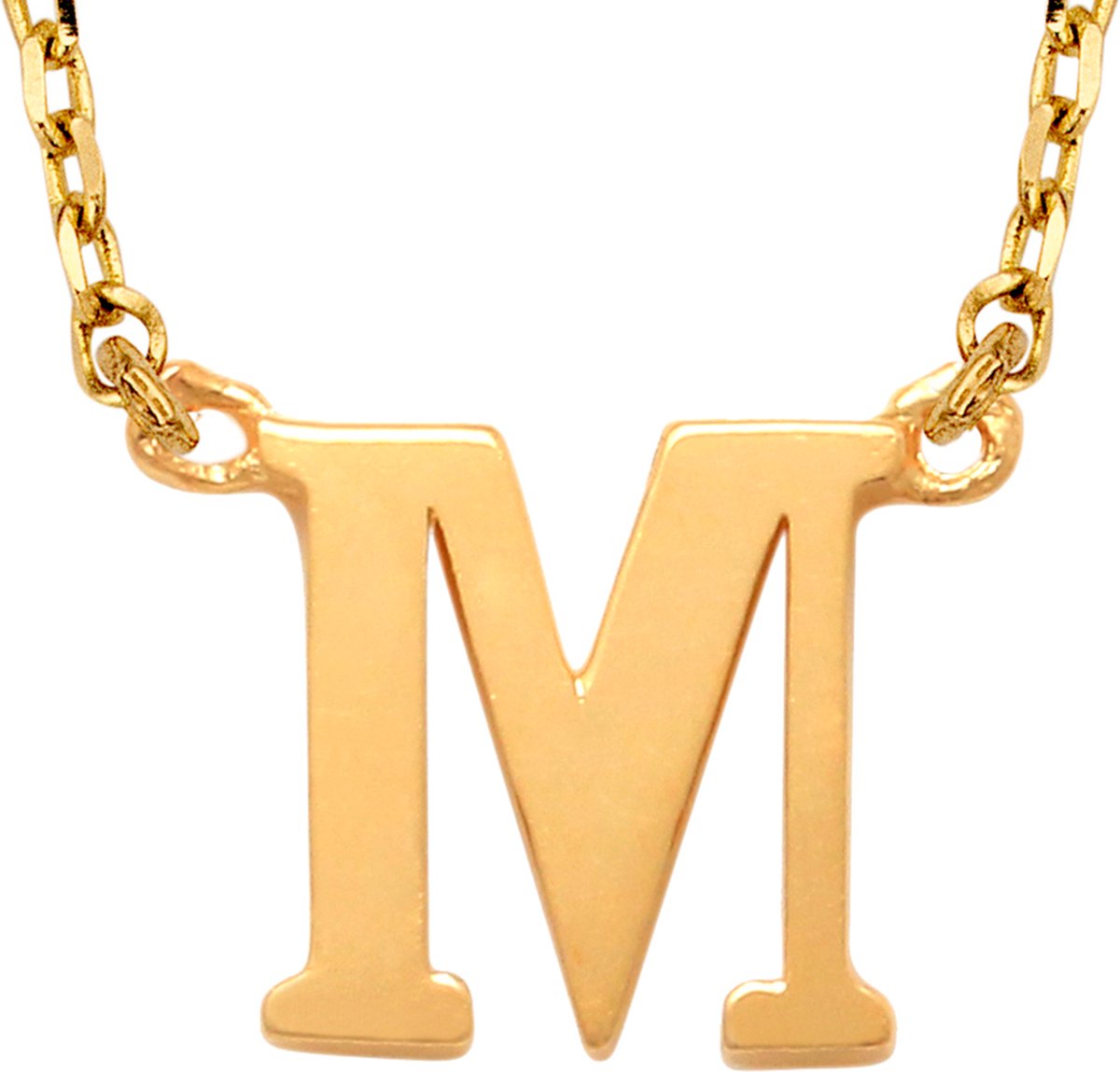 New Bling 9NBG-900M Gouden Ketting met Letter M - 6mm - Ankerschakel - 38+2,5+2,5cm - Initiaal sieraad - 14 Karaat - Goud