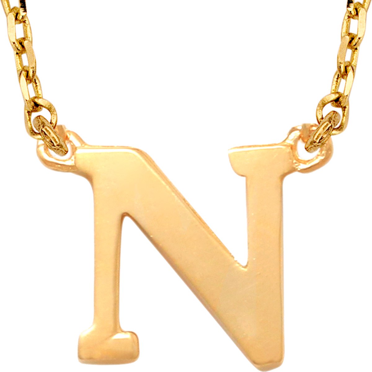 New Bling 9NBG-900N Gouden Ketting met Letter N - 6mm - Ankerschakel - 38+2,5+2,5cm - Initiaal sieraad - 14 Karaat - Goud