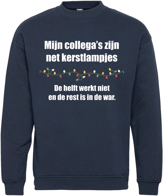 Kersttrui Collega's Zijn Net Kerstlampjes | Foute Kersttrui Dames Heren | Kerstcadeau | Kerstpakket | Navy | maat 4XL