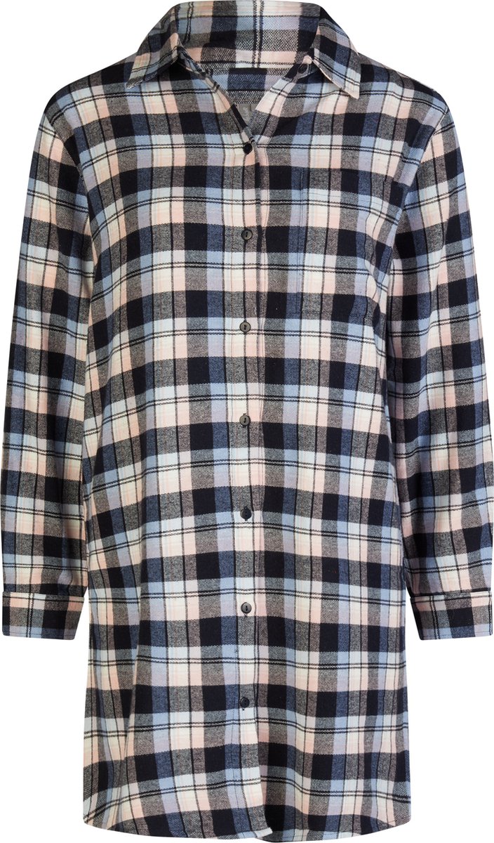 By Louise Dames Pyjama Nachthemd Lang Flanel Geruit Grijs/Roze