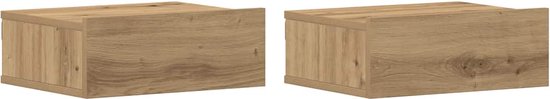 vidaXL - Nachtkastjes - 2 - st - zwevend - 40x32x15 - cm - hout - artisanaal - eiken