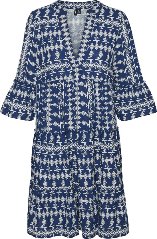 Bestseller A/S Dames VMDICTHE 3/4 Tunic WVN Top, Pink Yarrow/AOP: Ibiza Snow White, S, Pink Yarrow/Aop: ibiza Snow White, S