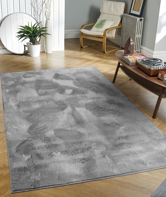 Flycarpets Amalfi vloerkleed Antraciet - Laagpolig wasbaar Fluffy en Zacht - 160x230 cm