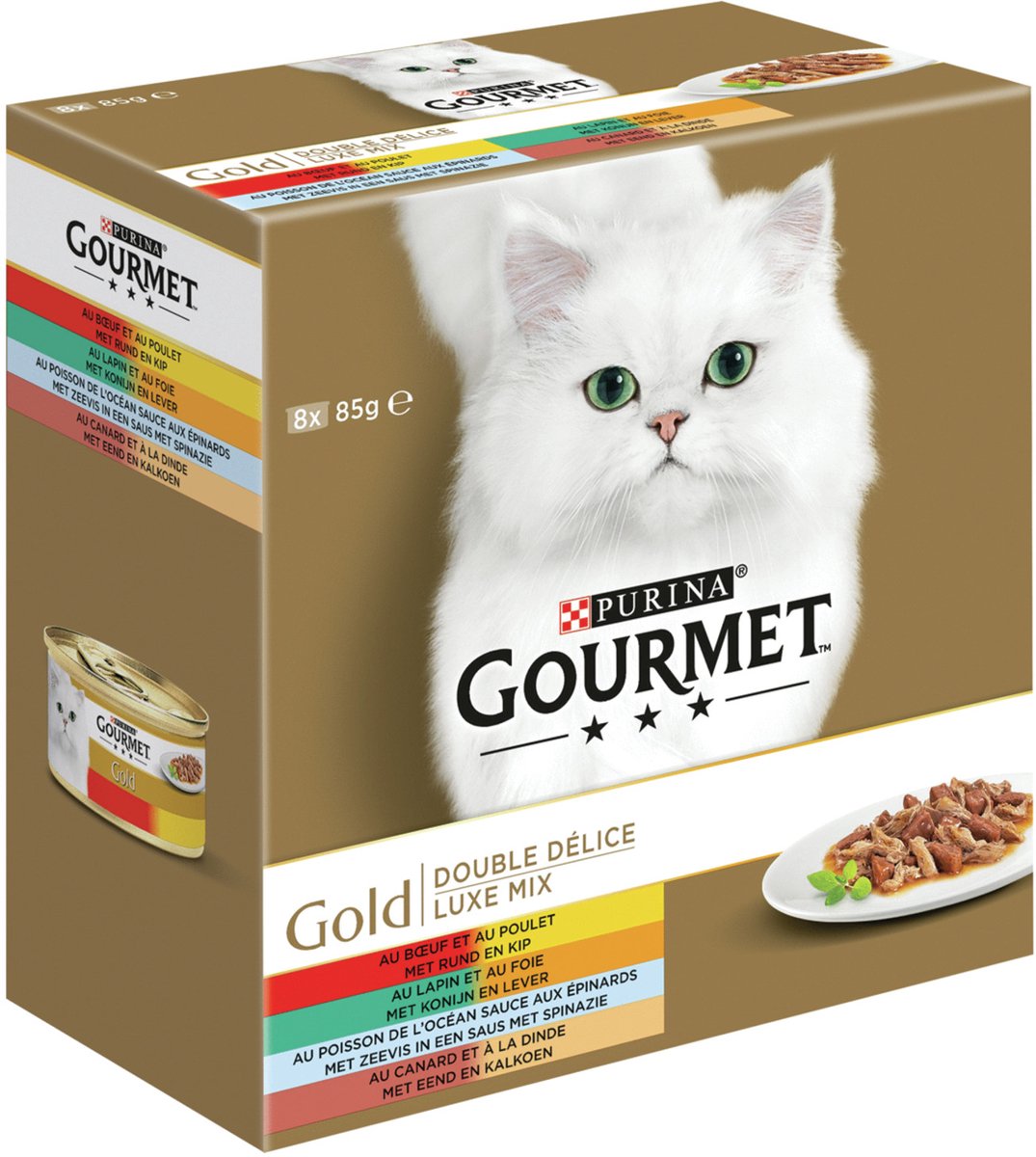Gourmet Gold Luxe mix Multipack - Kattenvoer - Rund - Kip - 8x85 gram