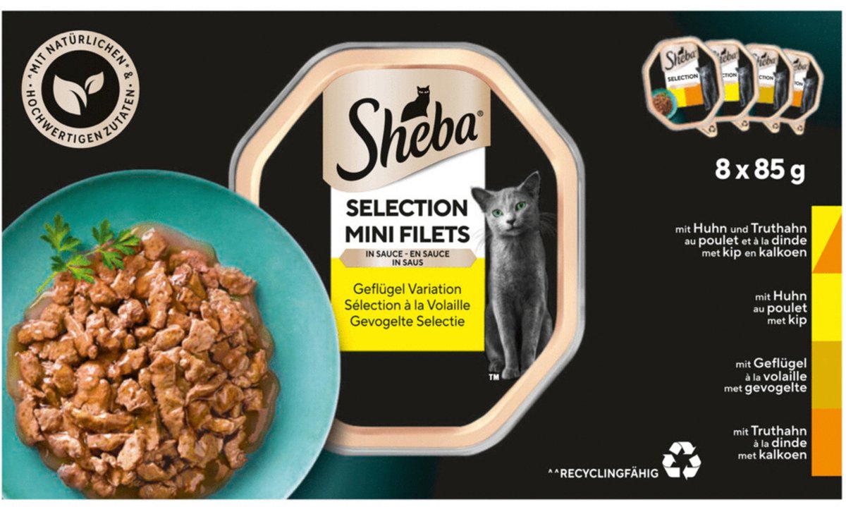 Sheba Sheba Mini Filets Adult Kattenvoer Natvoer Gevogelte in Saus Kuipjes - 680 gr