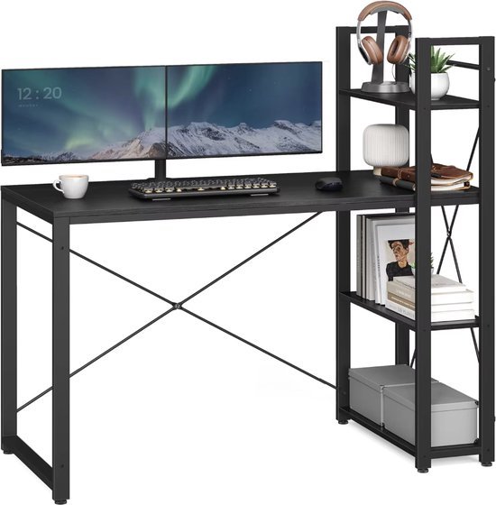 HOMCOM Computertafelbureau Met Antislip Lades Zwart Walnoot Zilver 920 019